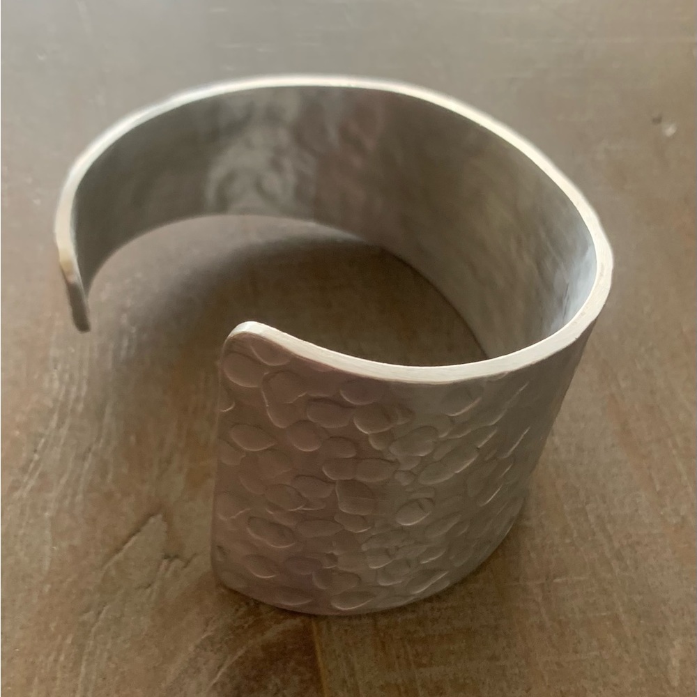 Wendell August Forge Hammered Silver-Tone Cuff Bracelet Textured Wide Statement